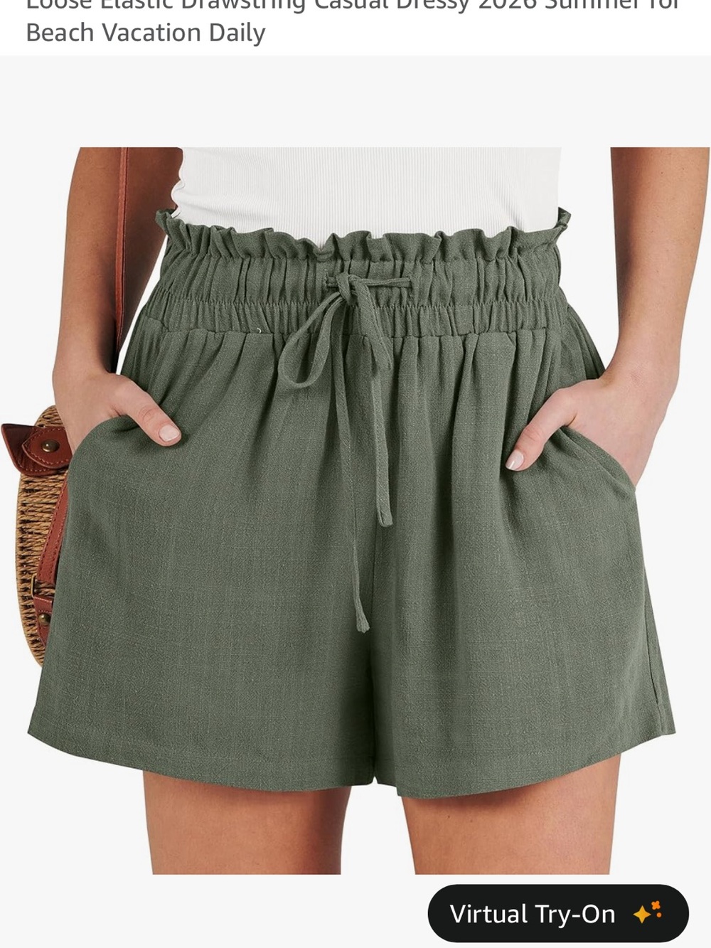 High Waist Elastic Linen Women's Shorts — Olive